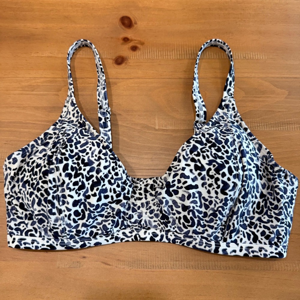 Athleta Navy White Leopard Print Underwire Bikini Swim Top 34 D/DD